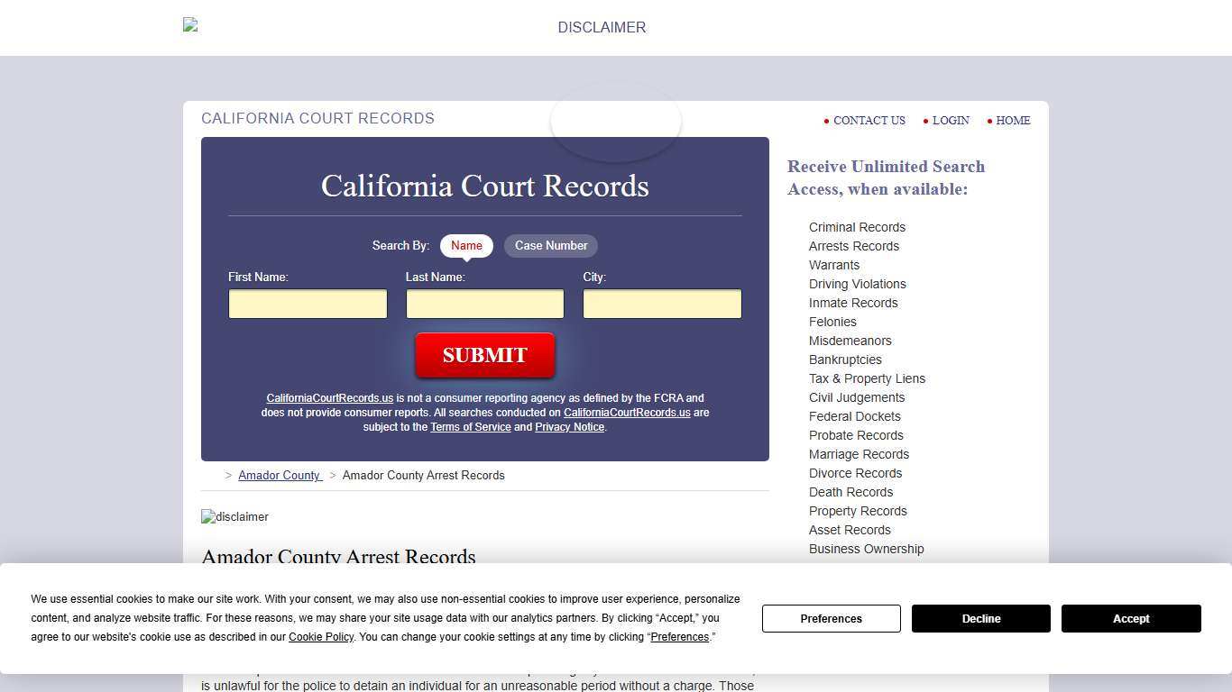 Amador County Arrest Records | CaliforniaCourtRecords.us